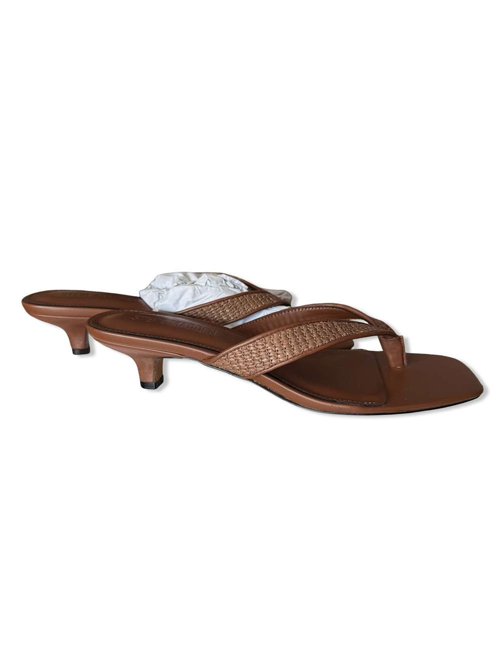 Steve Madden Tracie Sandals Brown Raffia Leather kitten heels shoes Revolve 8